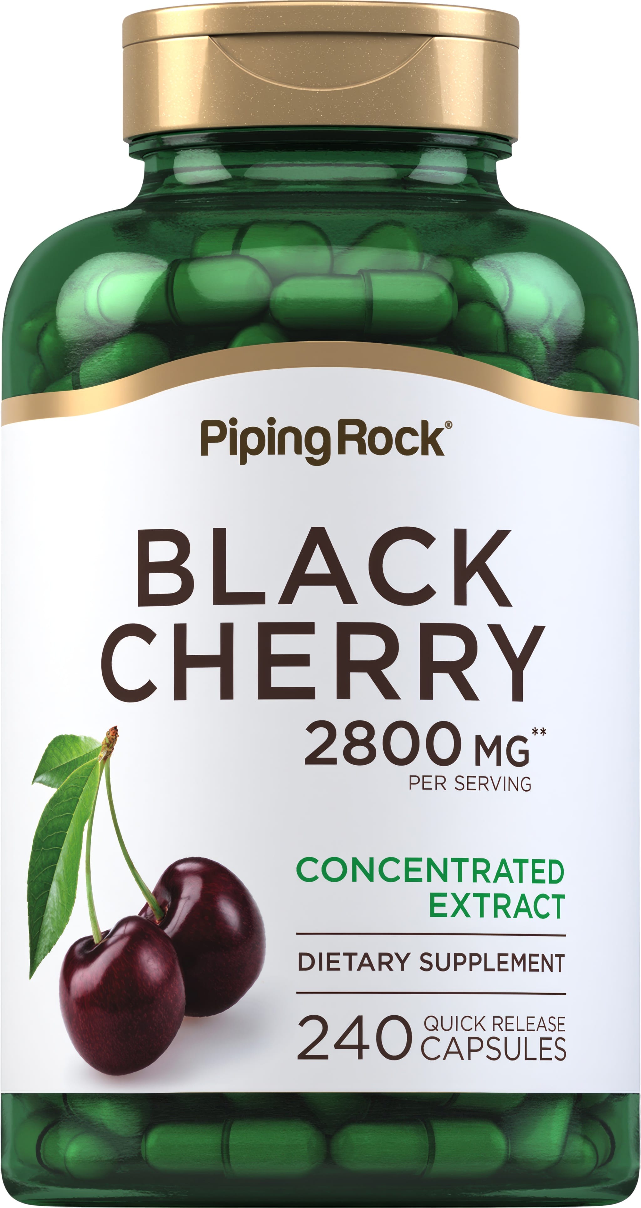 Black Cherry supplement, 2800 MG per serving with 240 quick release capsules in a bottle for enhanced dietary support.