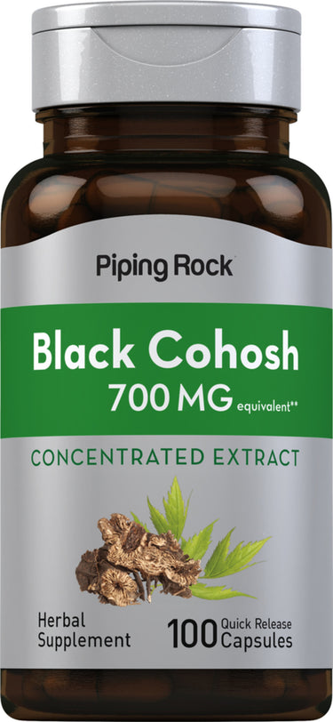 Black Cohosh supplement: 700 MG concentrated extract, 100 quick release capsules, herbal remedy for wellness.