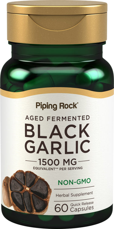 Black Garlic 1500 mg, 60 quick release capsules. Non-GMO herbal supplement for health.