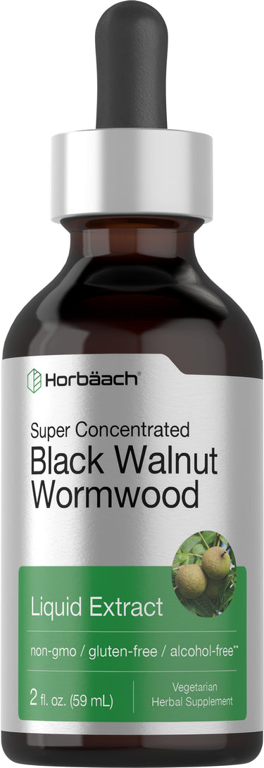 Black Walnut Wormwood Liquid Extract Alcohol Free, 2 fl oz (59 mL) Dropper Bottle