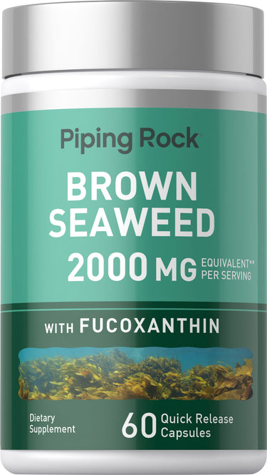 Brown Seaweed 2000 mg with Fucoxanthin, featuring 60 quick-release capsules for dietary support.