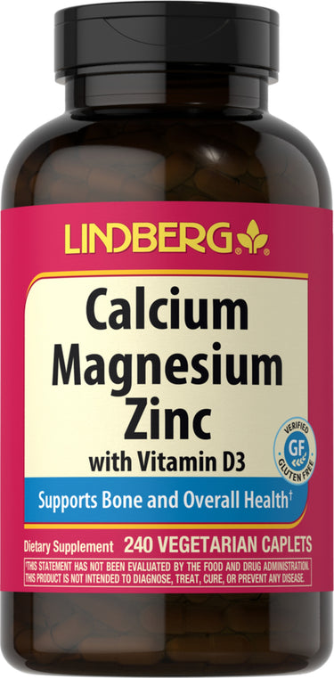 Calcium Magnesium Zinc with Vitamin D3, 240 Vegetarian Caplets, verified Gluten Free supplement.
