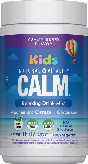 NV Kids Calm Berry 16 oz, Magnesium Citrate and Glycinate, Non GMO, Certified Raw and Clean, No Artificial Sweeteners.