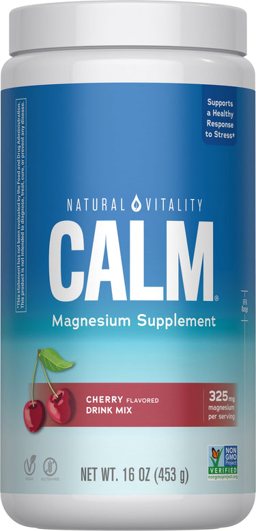 Natural Vitality CALM Magnesium Supplement, Cherry Flavor Drink Mix, 16 oz (453 g) with 325 mg magnesium per serving.