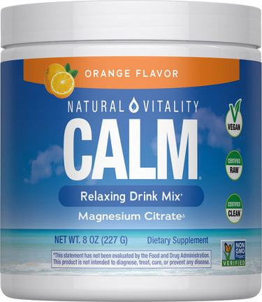 Natural Vitality Calm Orange Flavor Magnesium Citrate Relaxing Drink Mix, 8 oz (227 G) Powder, Dietary Supplement.