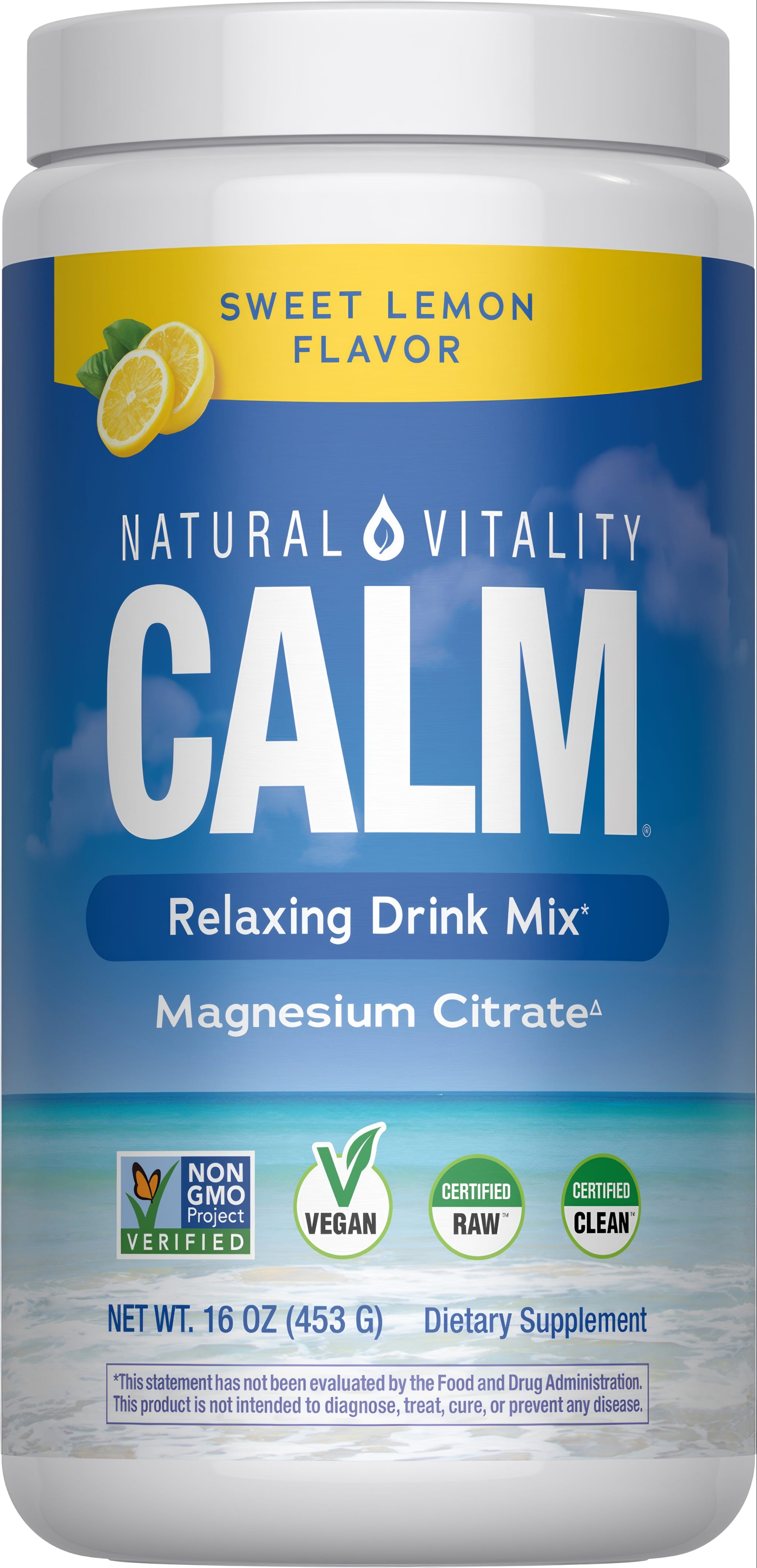Calm Sweet Lemon Relaxing Drink Mix with Magnesium Citrate, NET WT. 16 OZ (453 G), Dietary Supplement.