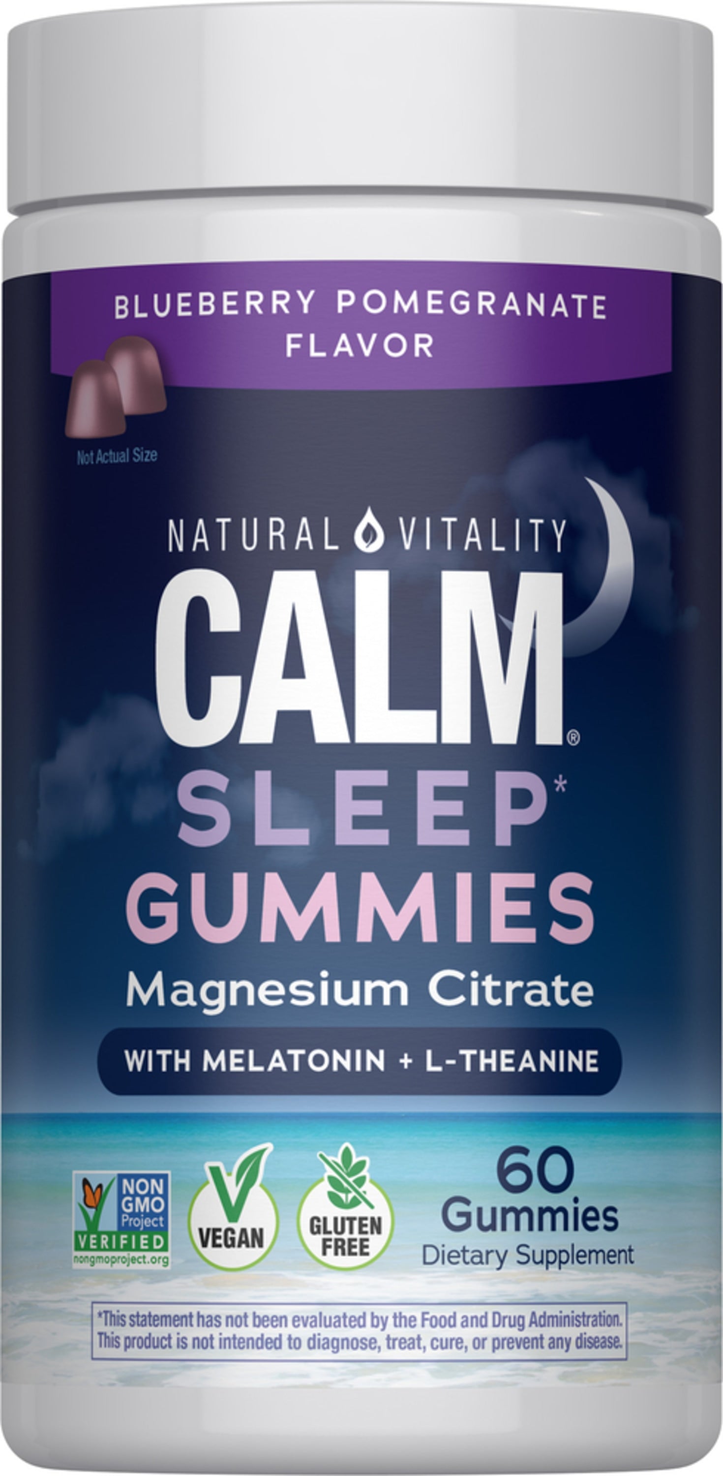 CALM Sleep with Melatonin Gummies Blueberry-Pomegranate Flavor, 60 Tasty Gummies