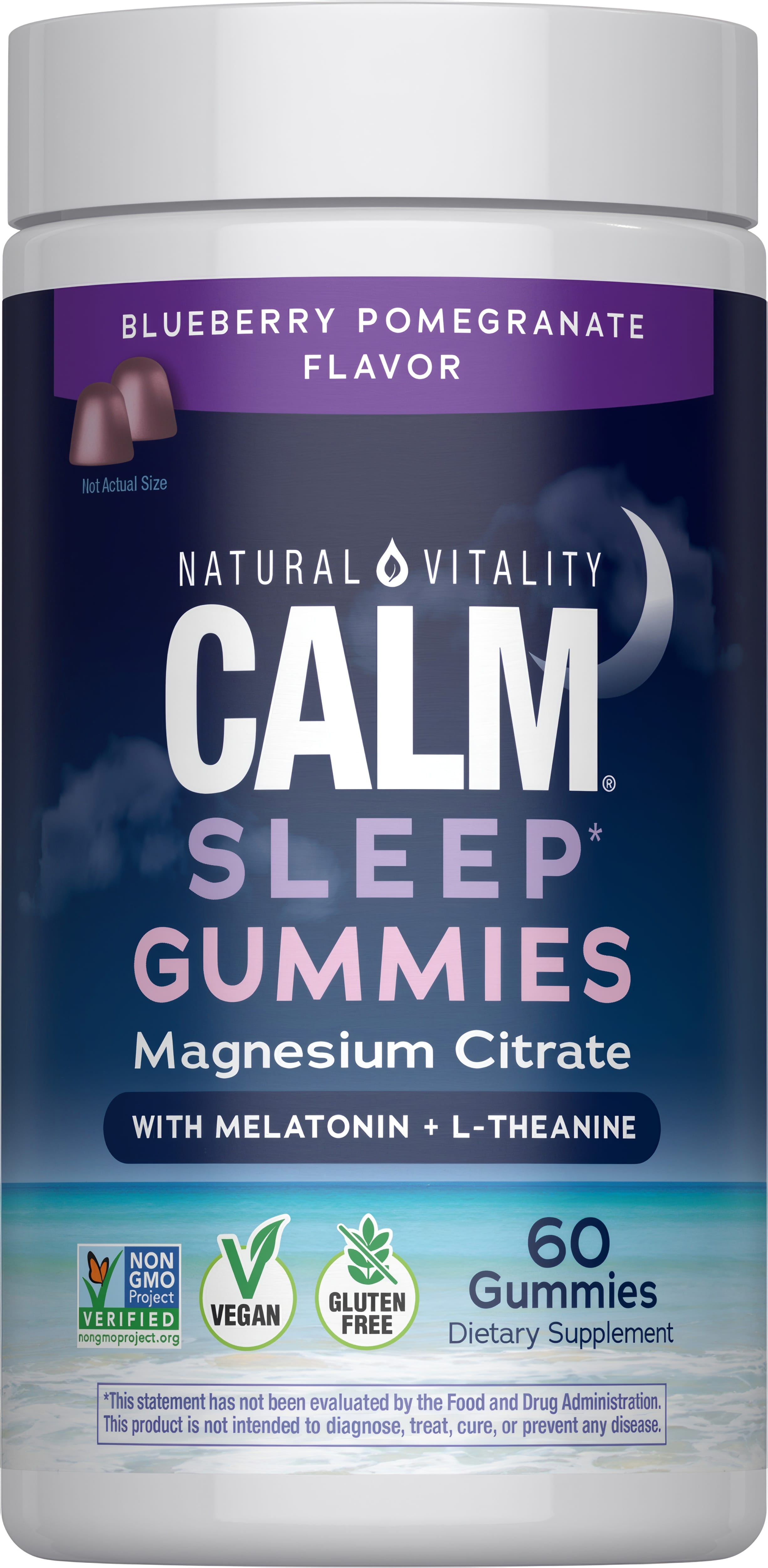 CALM Sleep with Melatonin Gummies Blueberry-Pomegranate Flavor, 60 Tasty Gummies