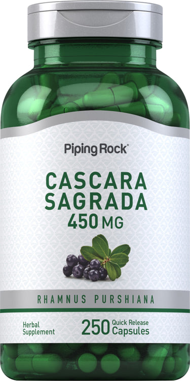 Cascara Sagrada 450 MG, RHAMNUS PURSHIANA, 250 Quick Release Capsules, Herbal Supplement.
