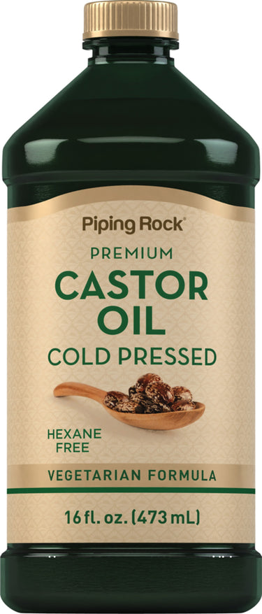 Premium Cold Pressed Castor Oil, Hexane Free, Vegetarian Formula, in a 16 fl. oz. (473 mL) bottle.