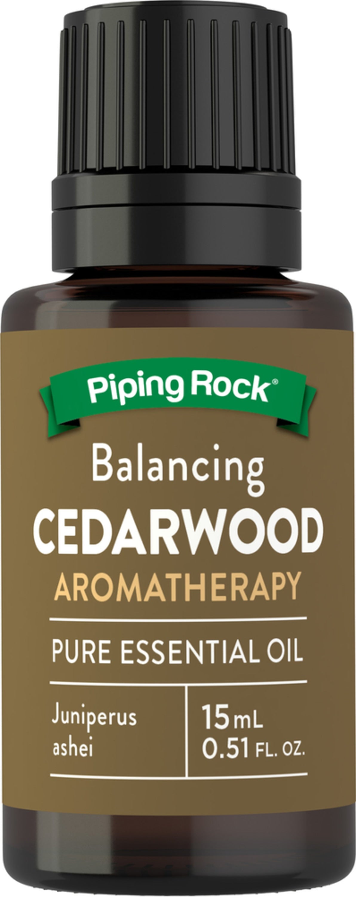Cedarwood Oil 15 mL bottle labeled 'Balancing Cedarwood Aromatherapy Pure Essential Oil Juniperus ashei'.