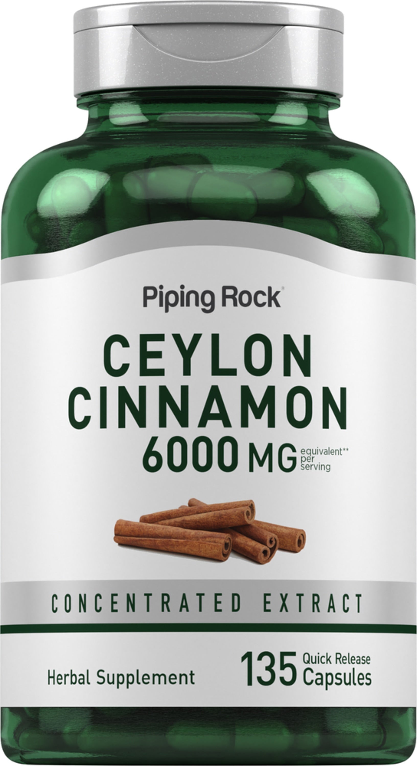 Ceylon Cinnamon 6000 MG per serving, concentrated extract herbal supplement with 135 quick release capsules.
