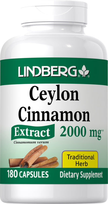Lindberg Ceylon Cinnamon Extract 2000 mg, 180 Capsules, Traditional Herb, Dietary Supplement, Cinnamomum verum.