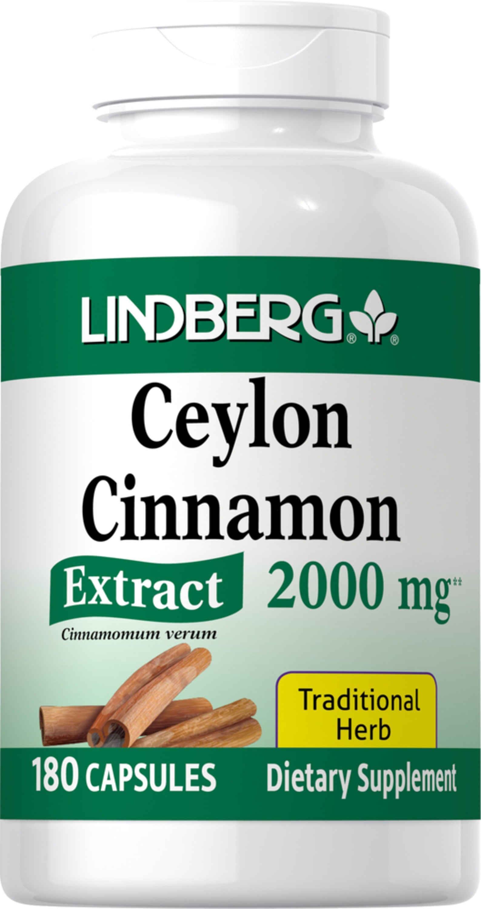 Lindberg Ceylon Cinnamon Extract 2000 mg, 180 Capsules, Traditional Herb, Dietary Supplement, Cinnamomum verum.