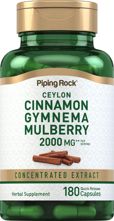 Ceylon Cinnamon Gymnema Mulberry supplement, 2000 MG per serving, 180 quick release capsules.