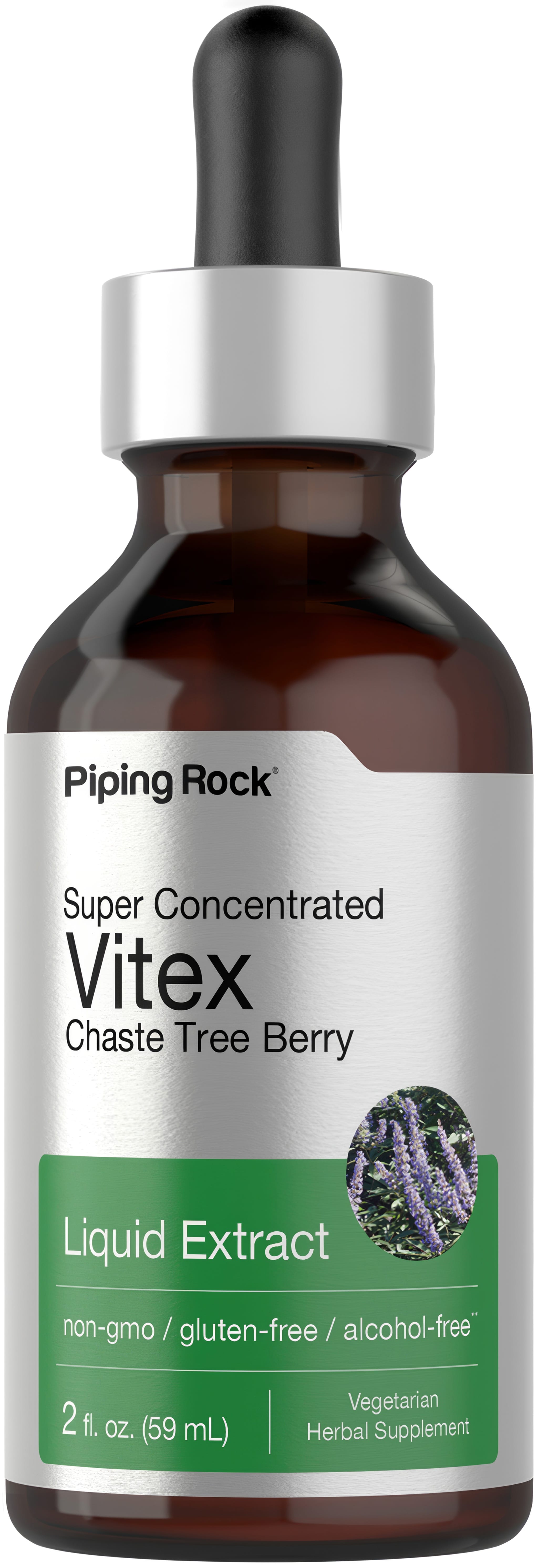 Super Concentrated Chaste Tree Berry (Vitex) Liquid Extract, non-gmo, gluten-free, alcohol-free, 2 fl. oz. (59 mL) bottle.