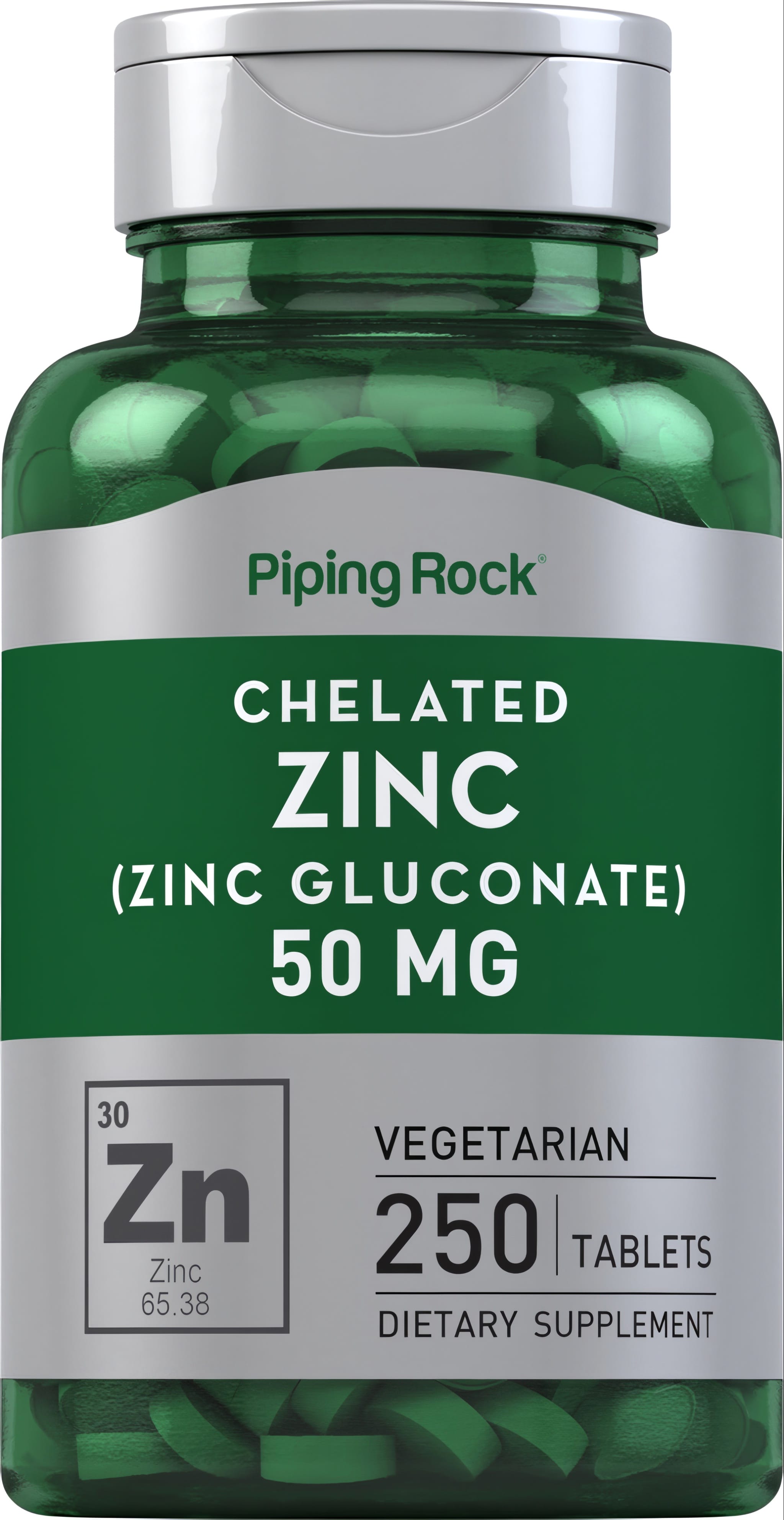 Chelated Zinc (Zinc Gluconate) 50 MG, 250 Vegetarian Tablets, Dietary Supplement, supports immune health.
