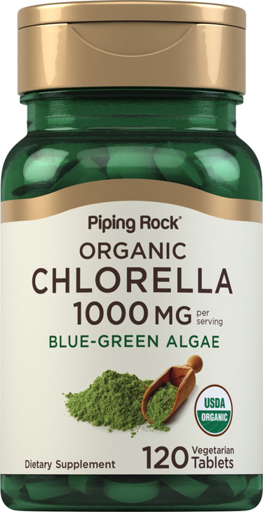 Organic Chlorella 1000 MG per serving, 120 Vegetarian Tablets. USDA Organic Dietary Supplement.