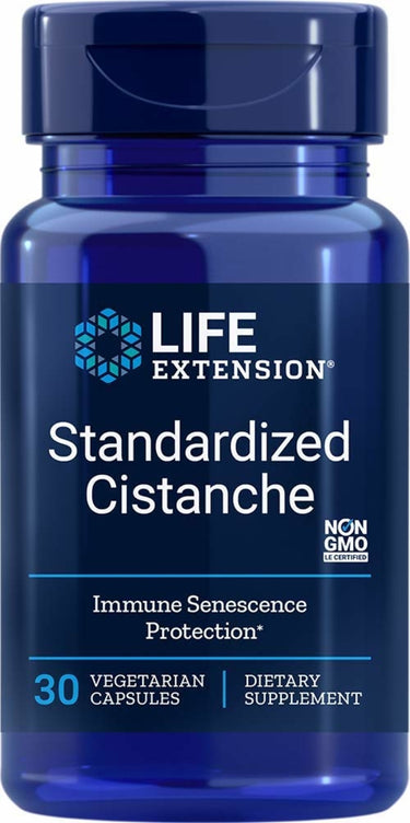 Life Extension Standardized Cistanche with 30 vegetarian capsules. Non-GMO dietary supplement for immune senescence protection.