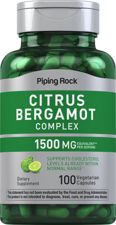 Citrus Bergamot Complex offers 1500 mg equivalent per serving in 100 vegetarian capsules.
