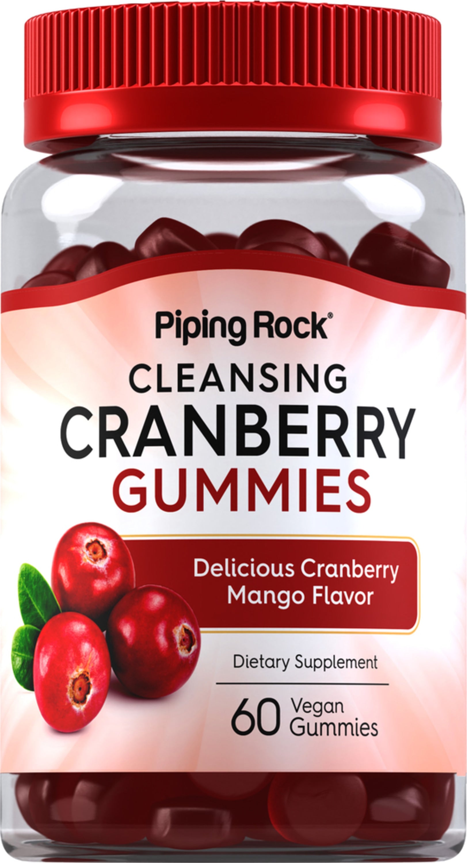 Cleansing Cranberry Gummies, 60 vegan gummies with delicious cranberry mango flavor, dietary supplement.