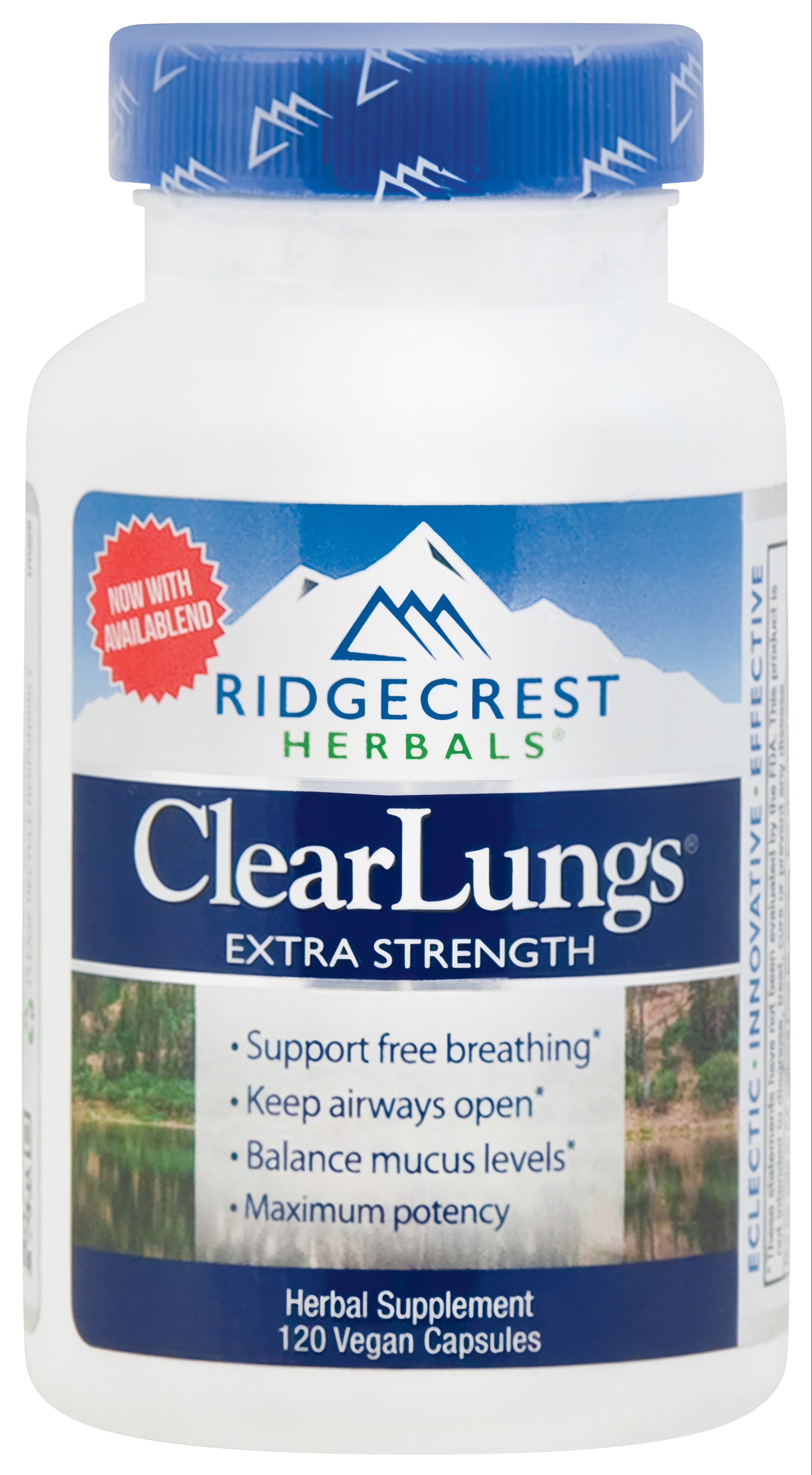 Ridgecrest Herbals ClearLungs Extra Strength Herbal Supplement with 120 vegan capsules.