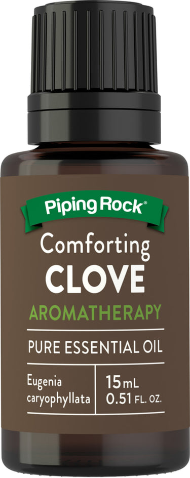 Clove essential oil for aromatherapy in a 15 mL bottle.