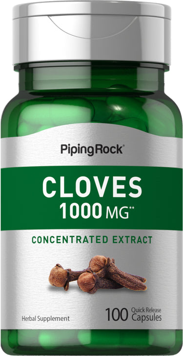 Cloves 1000 mg Concentrated Extract Herbal Supplement, with 100 Quick Release Capsules.