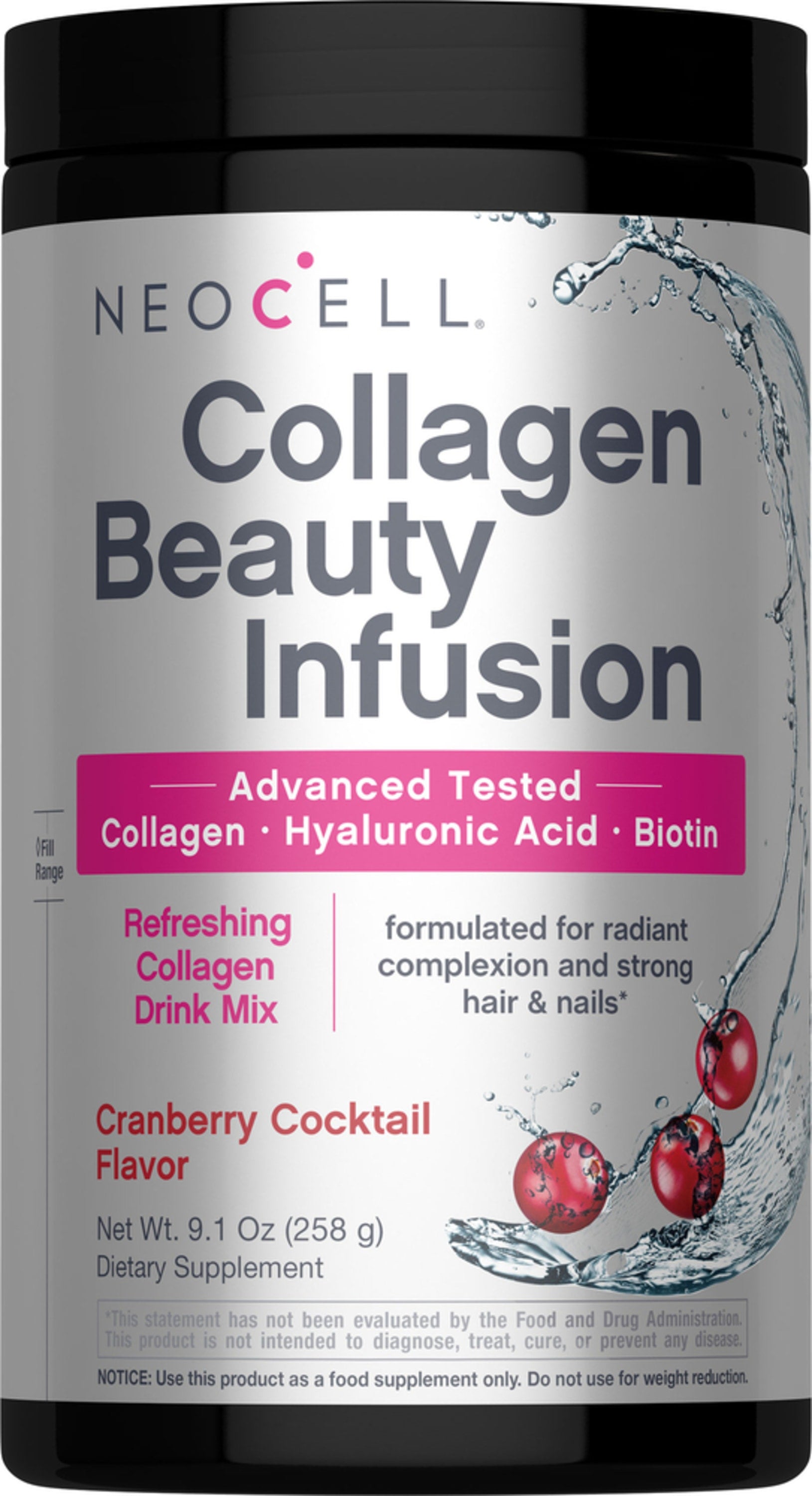 Collagen Beauty Infusion with Hyaluronic Acid + Biotin Cranberry Cocktail Flavor, 9.1 oz (258 g) Powder