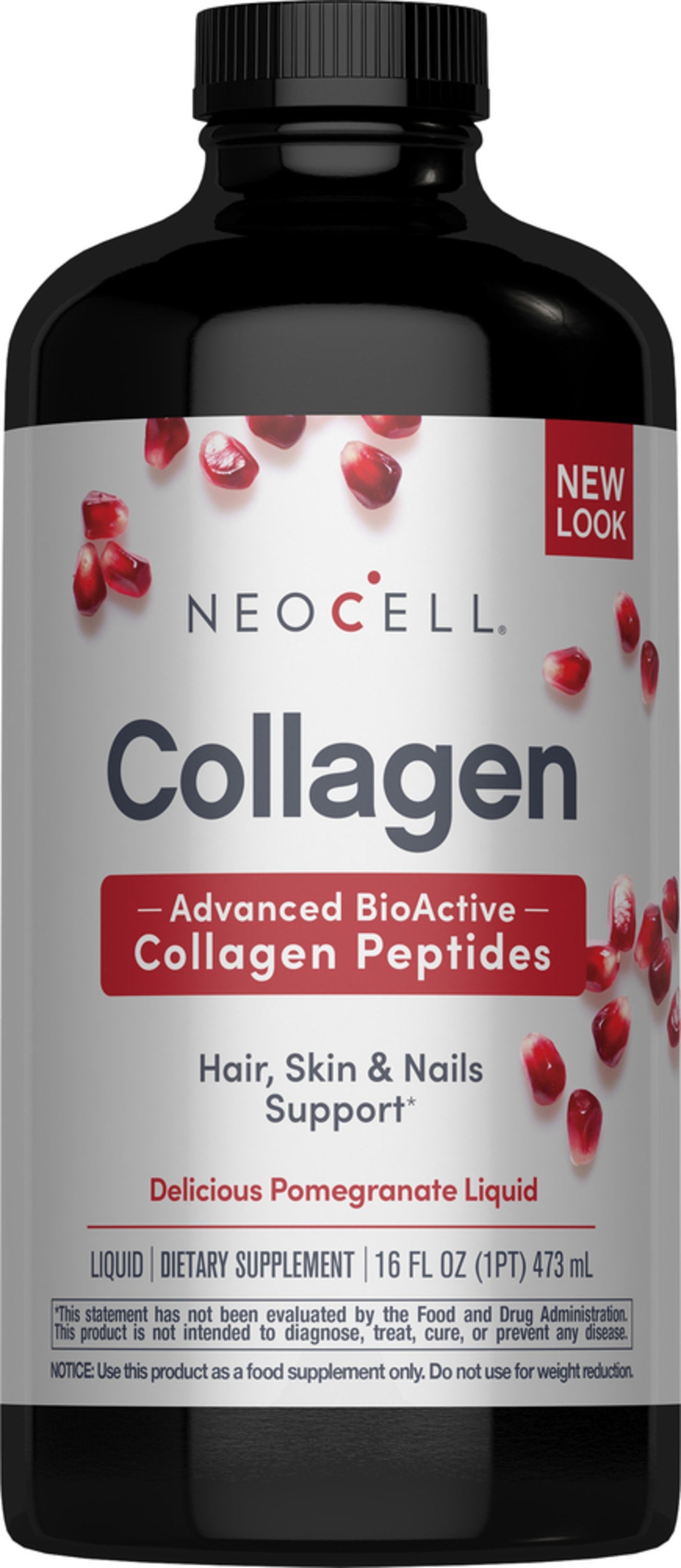 NCL Collagen Liquid Pomegranate, with Advanced BioActive Collagen Peptides, is a 473 mL dietary supplement.