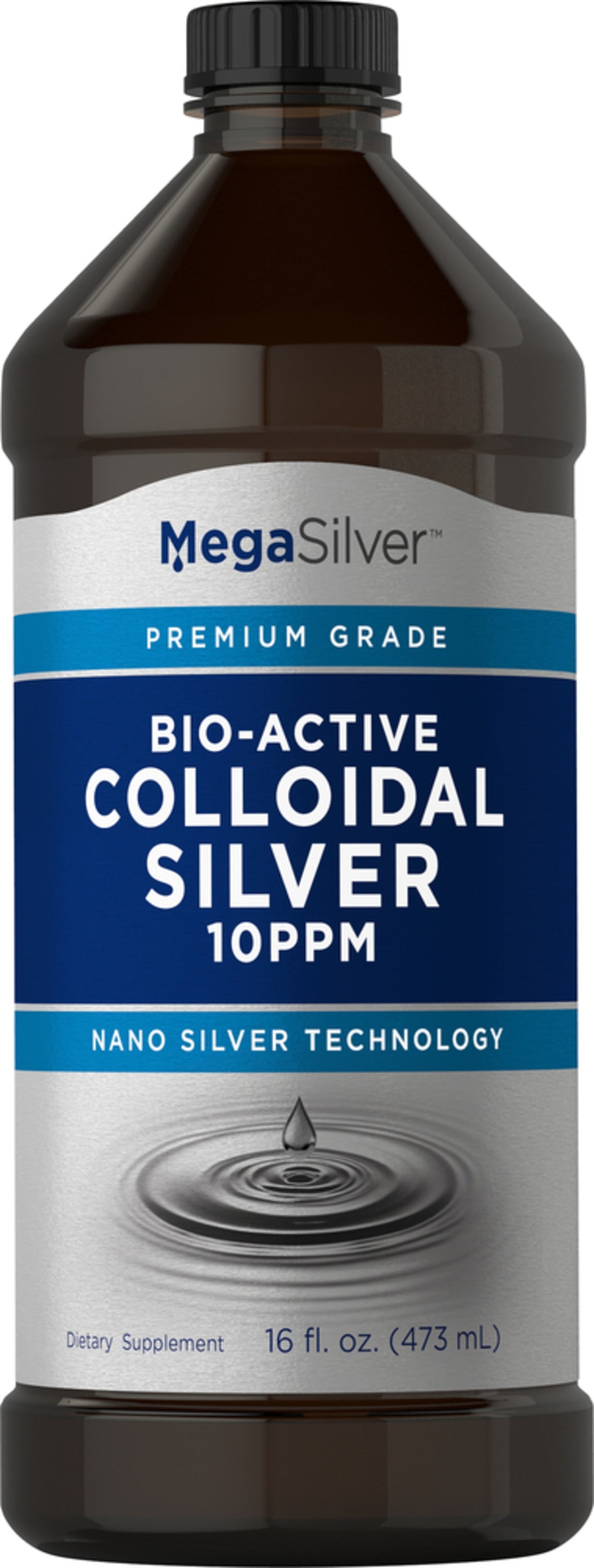 MegaSilver Bio-Active Colloidal Silver 10PPM Dietary Supplement, 16 fl. oz. (473 mL)