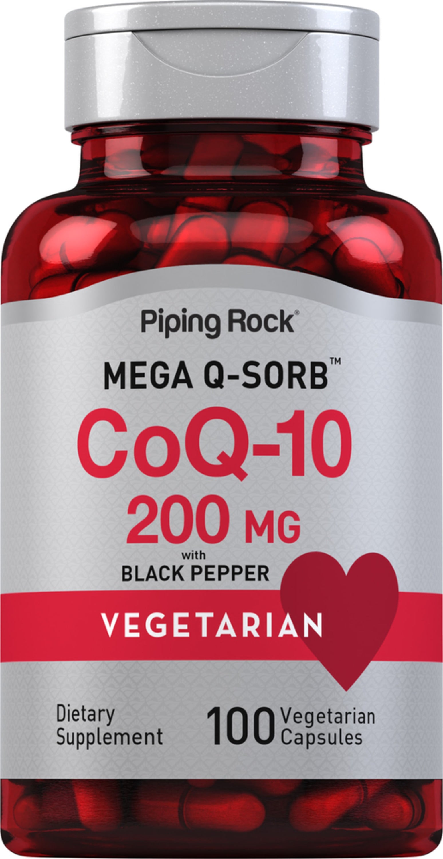 MEGA Q-SORB™ CoQ-10 200 MG with BLACK PEPPER, VEGETARIAN Dietary Supplement, 100 Vegetarian Capsules.