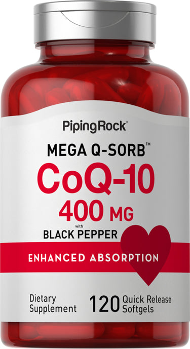 MEGA Q-SORB CoQ-10 400 MG with black pepper for enhanced absorption, 120 quick-release softgels.