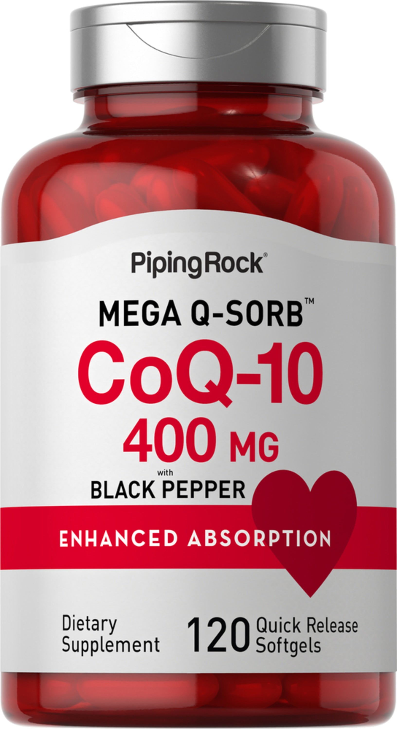 MEGA Q-SORB CoQ-10 400 MG with black pepper for enhanced absorption, 120 quick-release softgels.