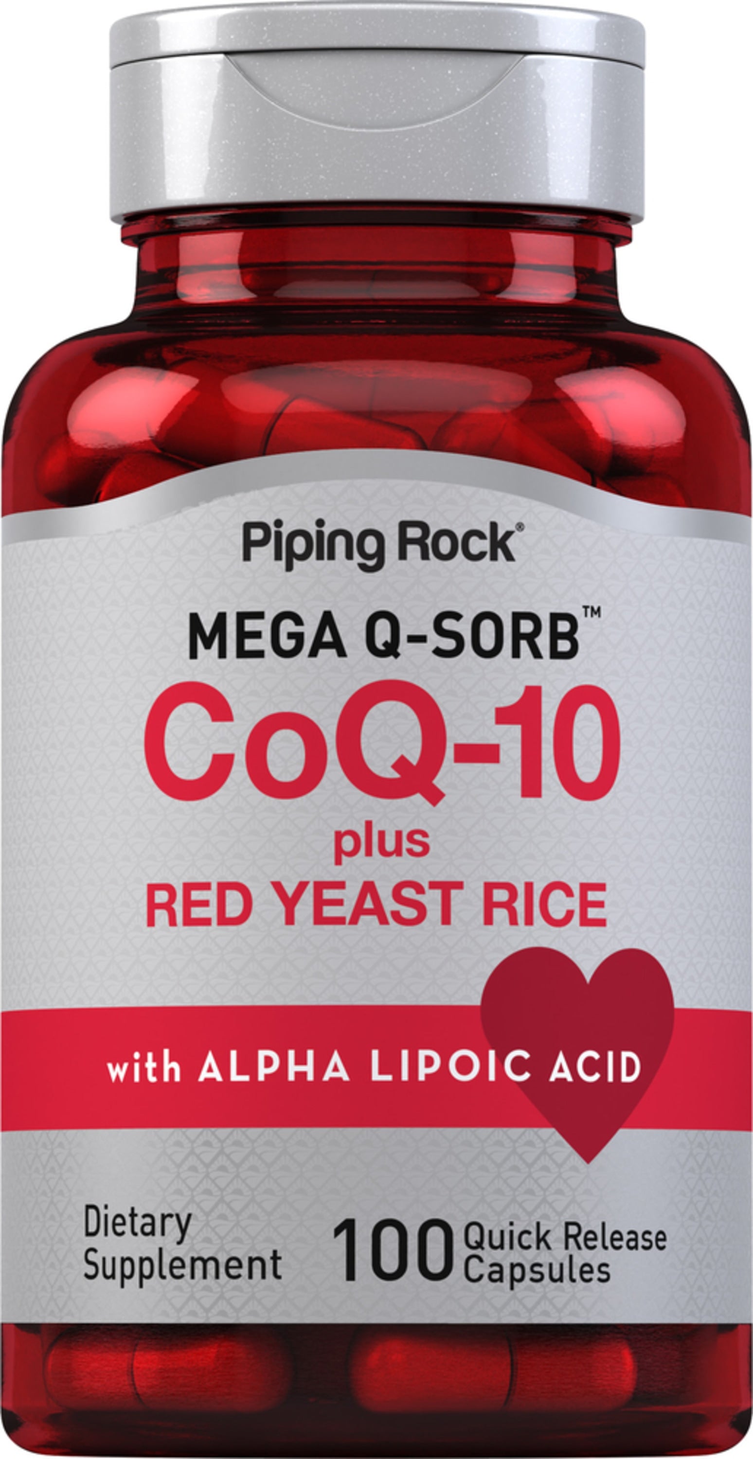 MEGA Q-SORB CoQ-10 plus Red Yeast Rice with Alpha Lipoic Acid dietary supplement, 100 quick-release capsules.