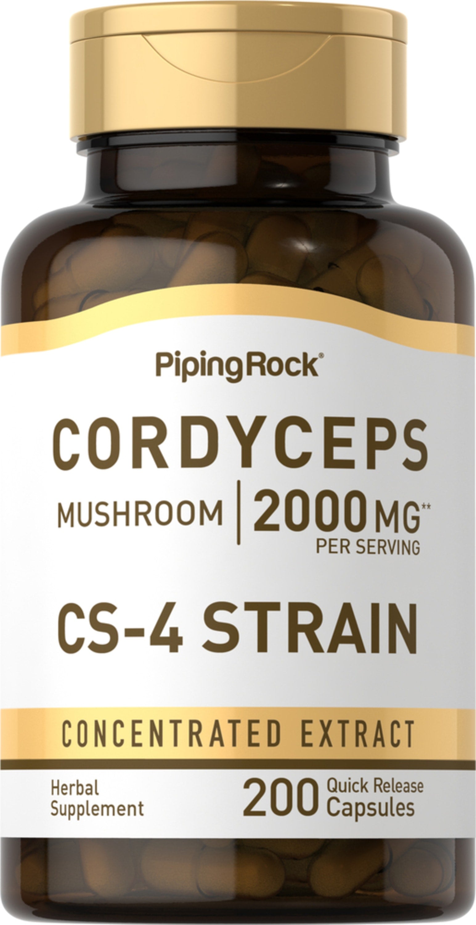 Cordyceps Mushroom 2000 MG CS-4 Strain Extract, 200 Quick Release Capsules, supplement product.