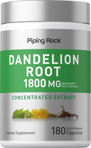 Dandelion Root 1800 MG, 2-Capsule Equivalent, Concentrated Herbal Supplement, 180 Quick Release Capsules.