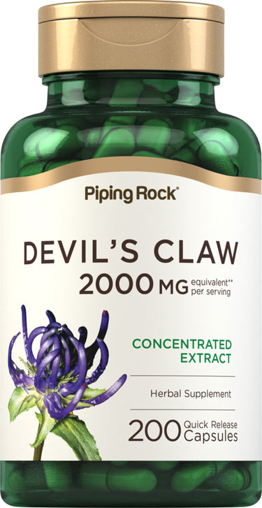 Devil's Claw supplement provides 2000 MG equivalent per serving with 200 quick release capsules in the package.