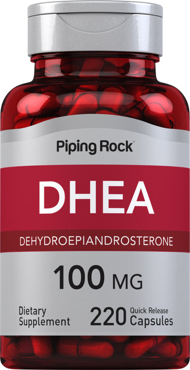 DHEA 100 mg in a bottle of 220 capsules with quick release feature.