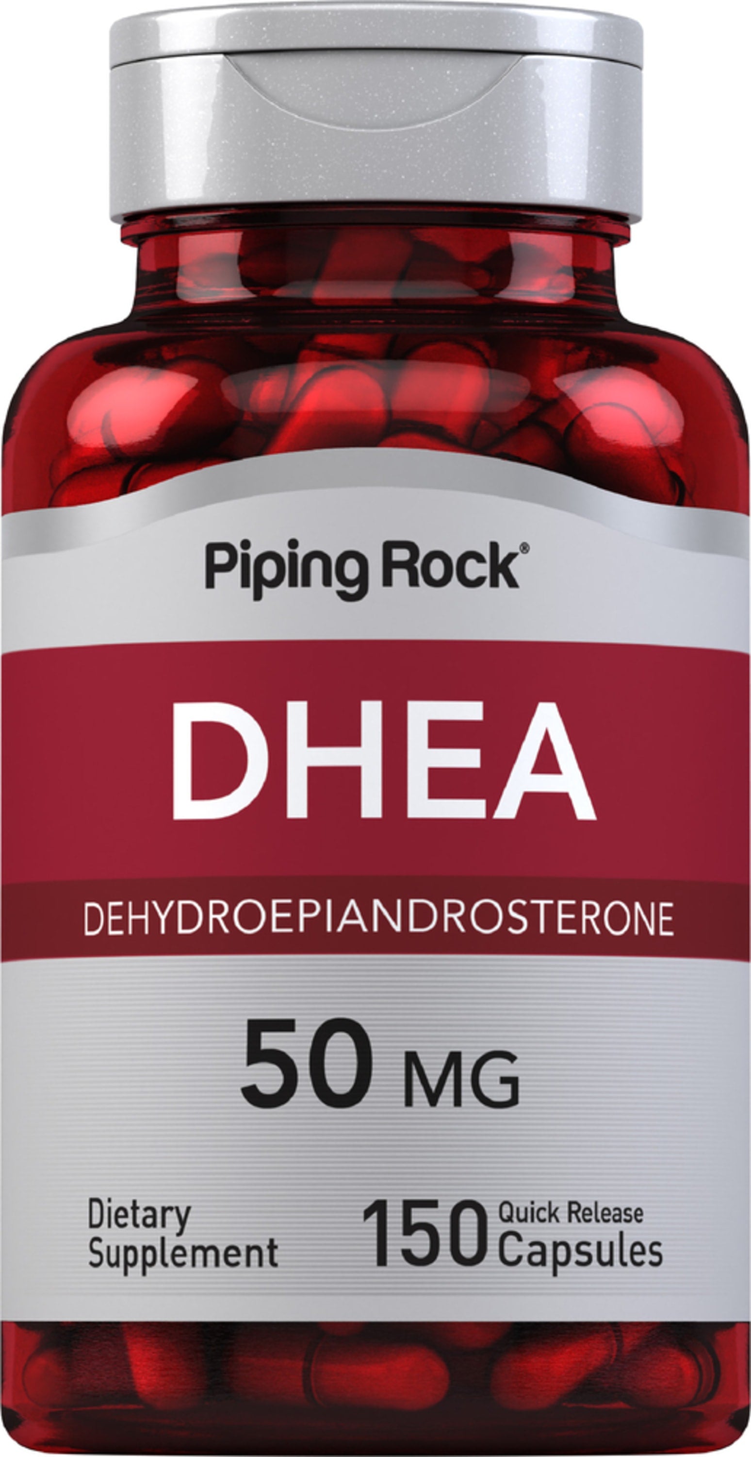 DHEA 50 MG dietary supplement with 150 quick release capsules of dehydroepiandrosterone.