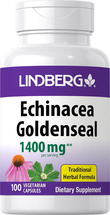Lindberg Echinacea Goldenseal 1400 mg ** per serving, 100 Vegetarian Capsules, Dietary Supplement, Traditional Herbal Formula.
