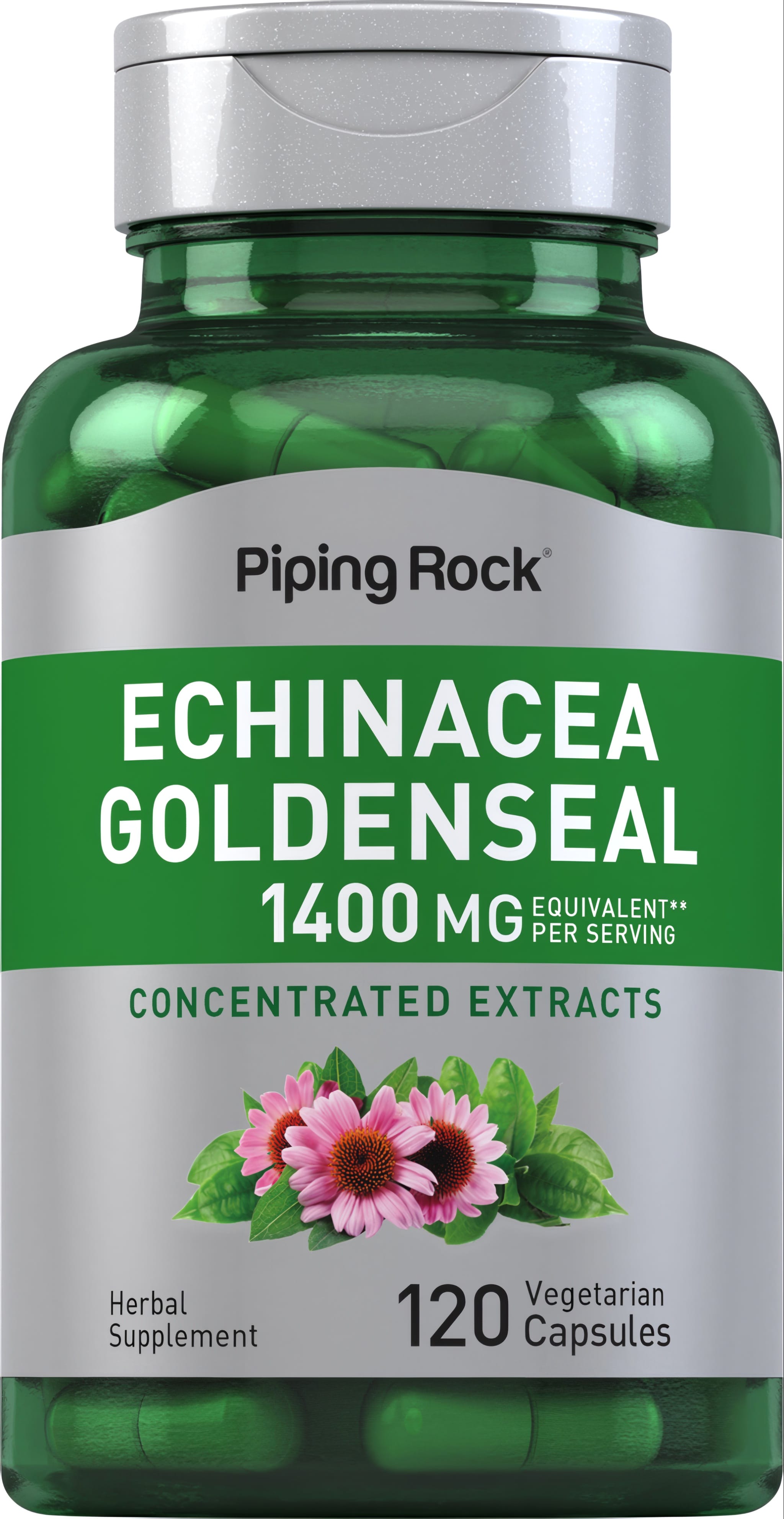 Contains Echinacea Goldenseal, 1400 MG equivalent per serving, in 120 vegetarian capsules.