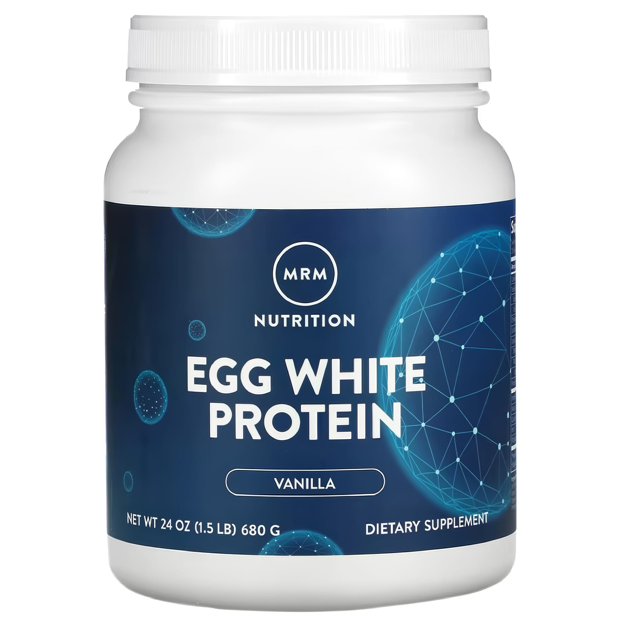 Vanilla-flavored egg white protein, 24 oz (1.5 LB) 680 G dietary supplement jar.