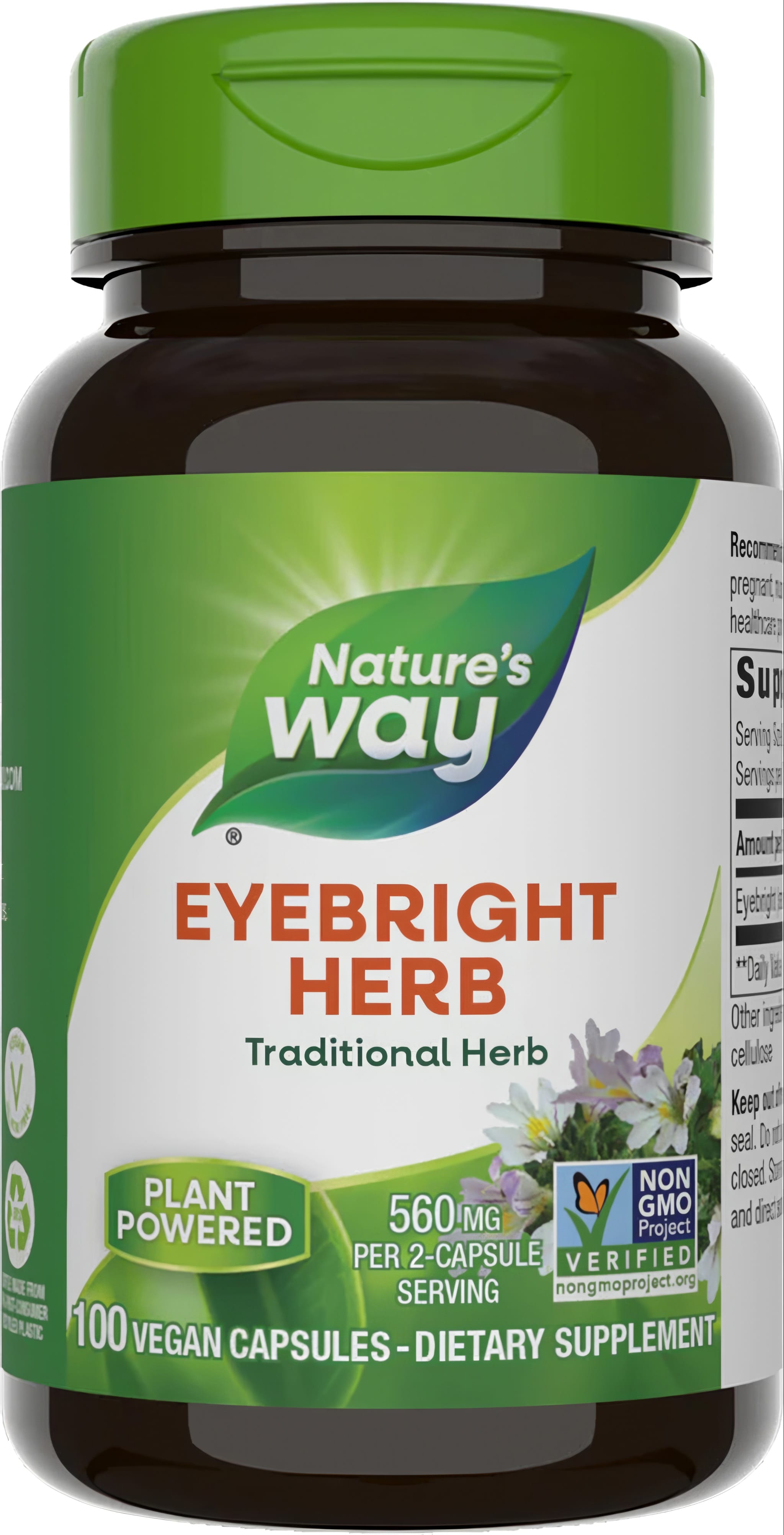 Eyebright Herb capsules: 100 vegan count, 560 mg per 2-capsule serving. For wellness, health supplements, herbal benefits.