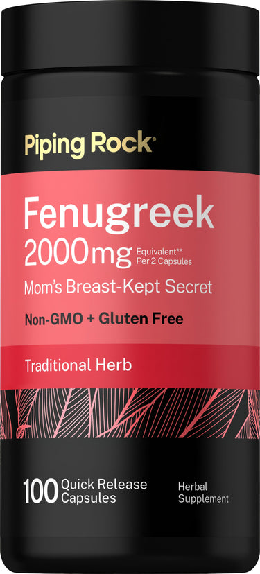 Fenugreek 2000mg per 2 capsules, 100 quick release capsules. Non-GMO and gluten-free supplement.