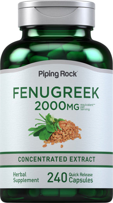 Fenugreek 2000MG equivalent herbal supplement with 240 quick release capsules in concentrated extract form.