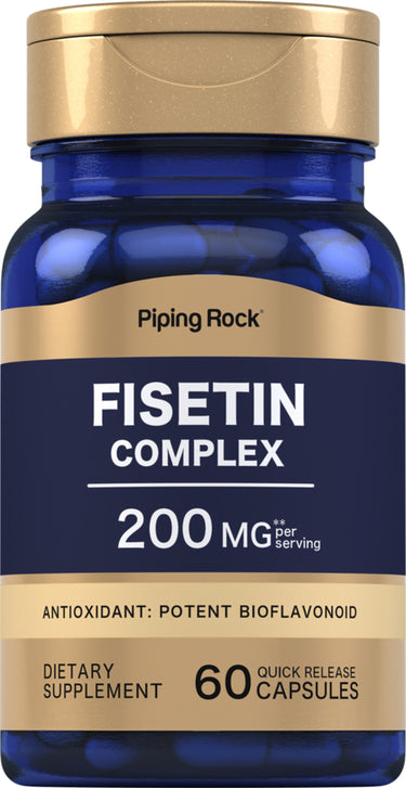 Fisetin Complex 200 MG, a potent bioflavonoid antioxidant supplement, includes 60 quick release capsules.