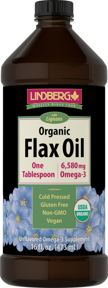 Flax Oil with Lignans Liquid (Organic), 16 fl oz (473 mL) Bottle