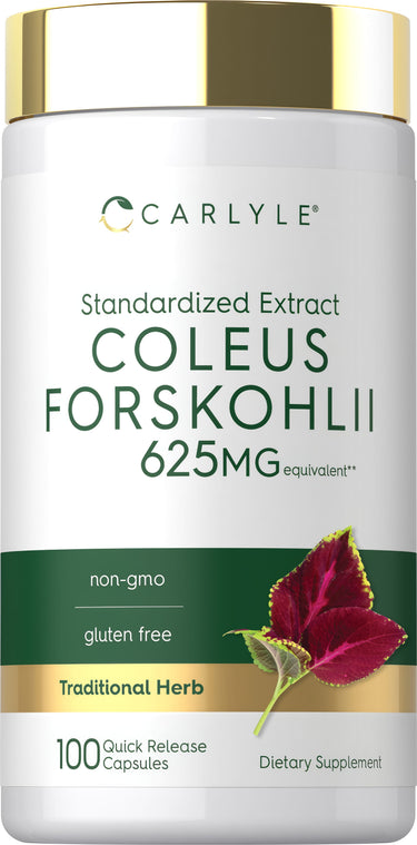 Carlyle Standardized Extract Coleus Forskohlii, 625mg equivalent, 100 quick-release capsules.