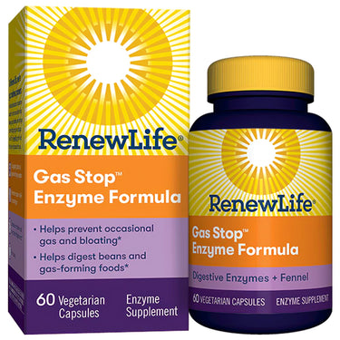 Gas Stop Enzyme Formula bottle containing 60 vegetarian capsules for digestive support.